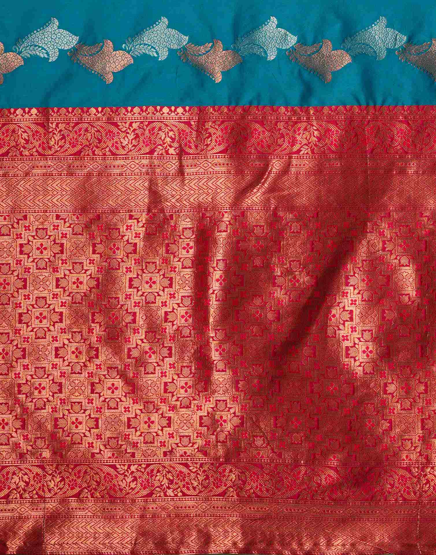 Turquoise Silk Blend Woven Woven Saree