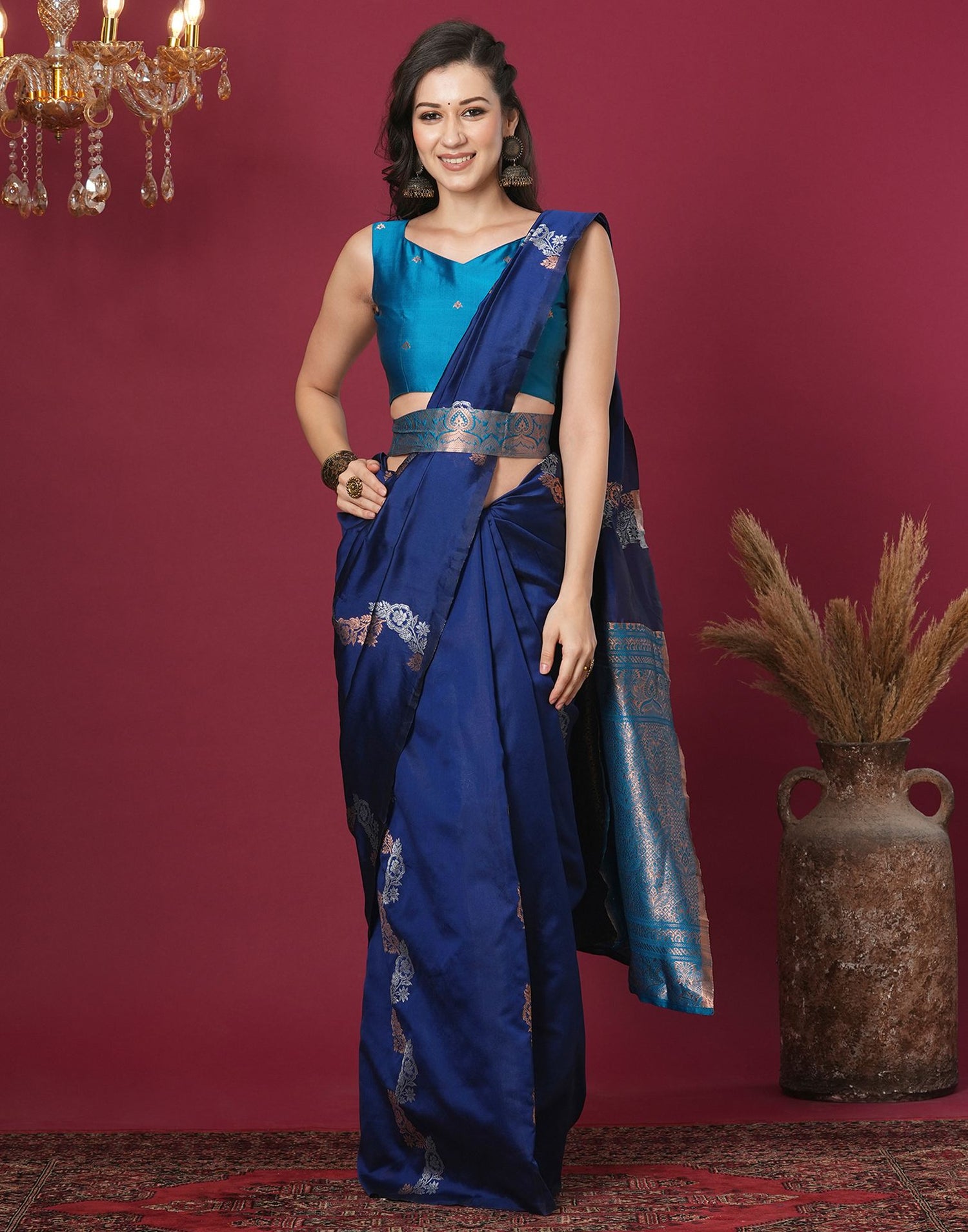 Blue Silk Blend Woven Woven Saree