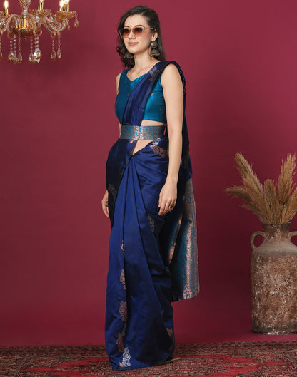 Blue Silk Blend Woven Woven Saree