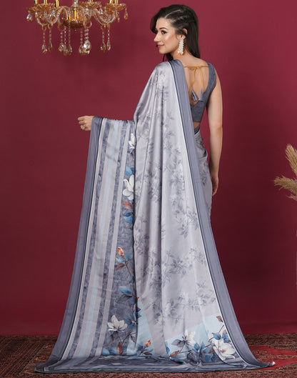 Grey Satin Printed Saree