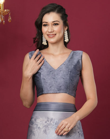 Grey Satin Printed Saree
