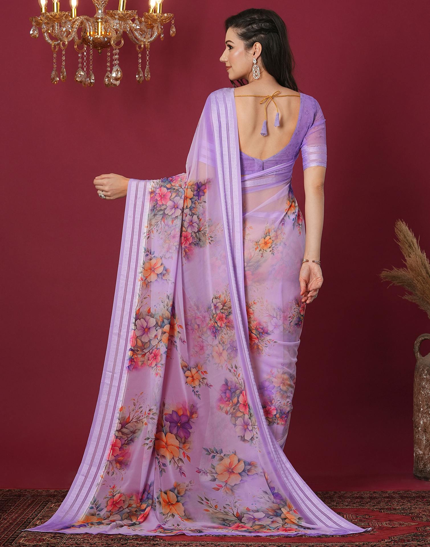 Lavender Georgette Printed Printed Saree