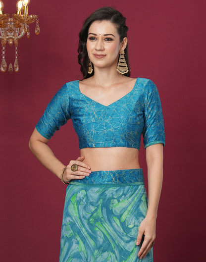 Turquoise Georgette Printed Printed Saree