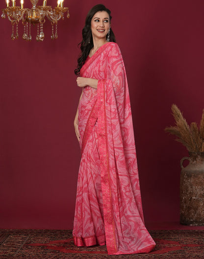 Dark Pink Georgette Printed Printed Saree