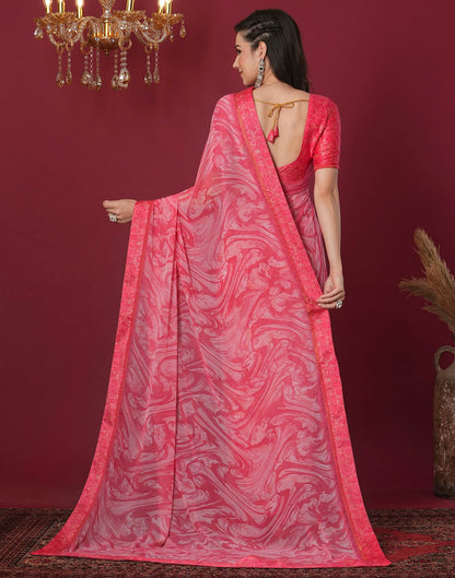 Dark Pink Georgette Printed Printed Saree