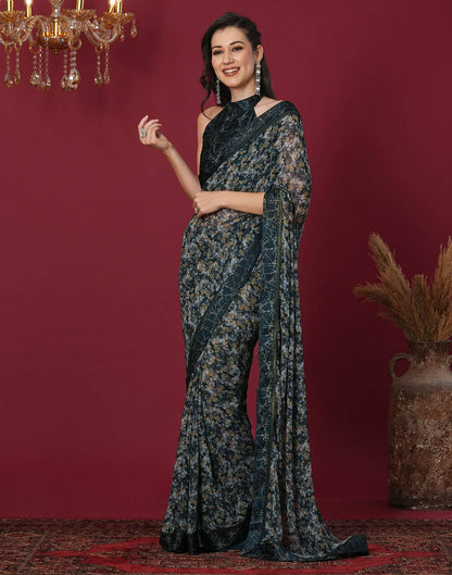 Rama Green Georgette Printed Printed Saree