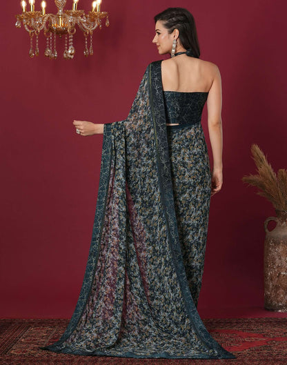 Rama Green Georgette Printed Printed Saree