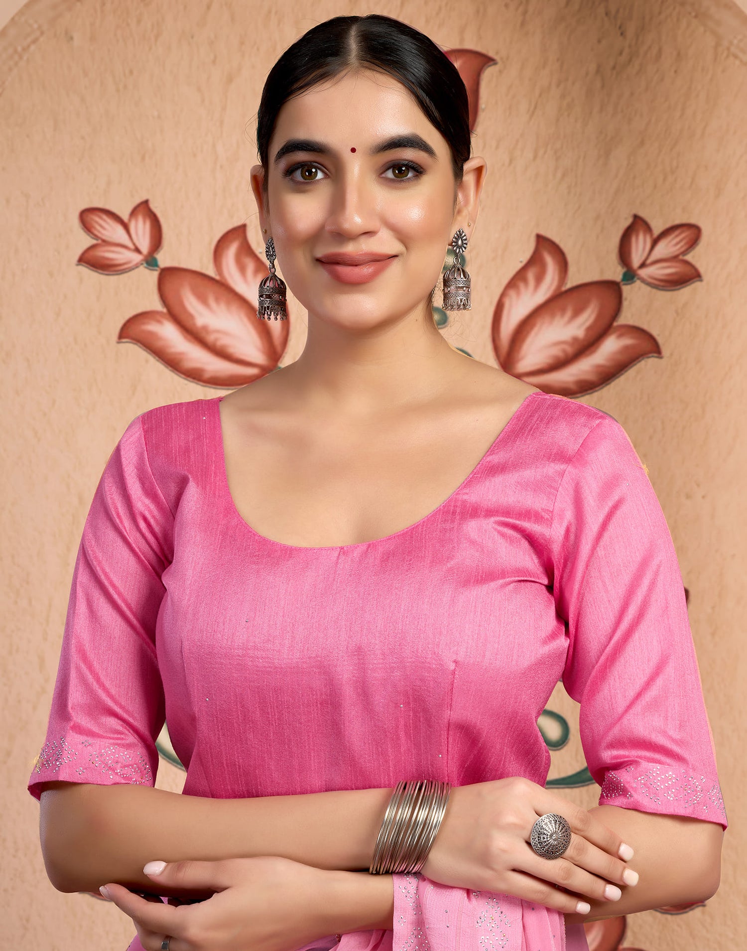 Pink Chiffon Embroidery Embellished Saree