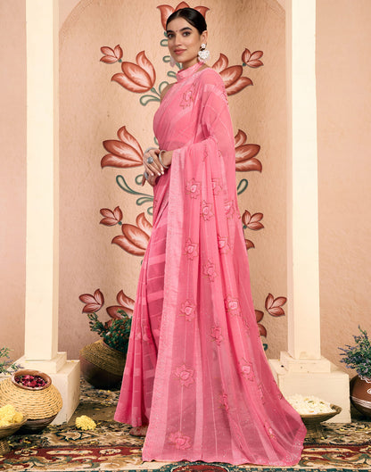 Peach Chiffon Embroidery Embellished Saree