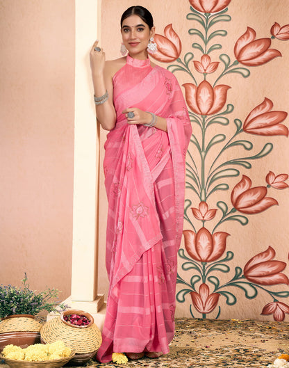 Peach Chiffon Embroidery Embellished Saree