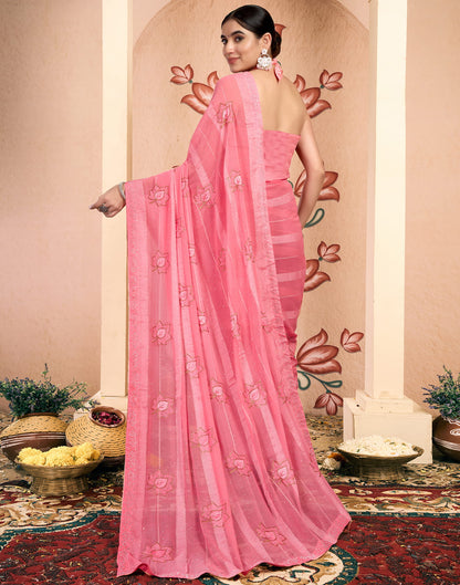 Peach Chiffon Embroidery Embellished Saree