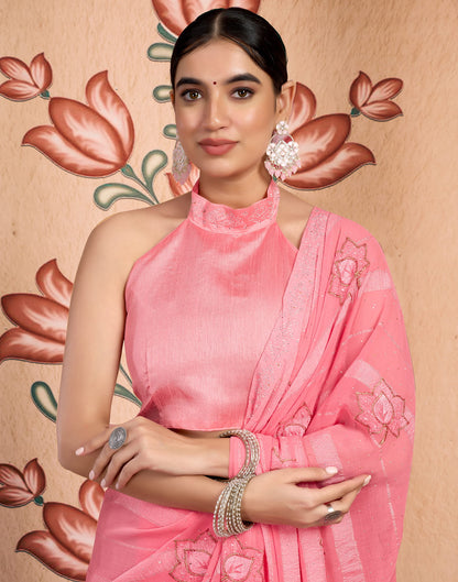 Peach Chiffon Embroidery Embellished Saree