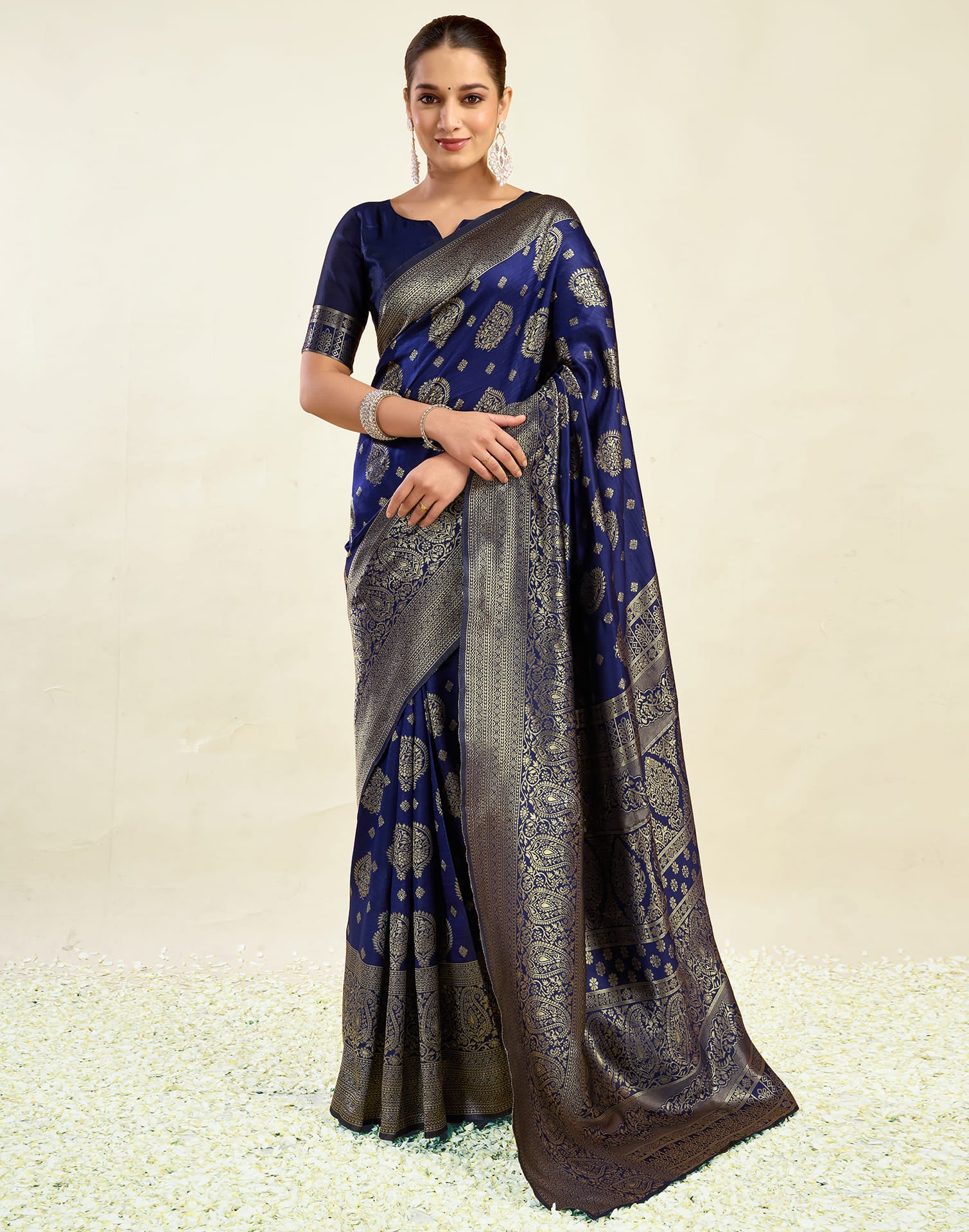 Blue Silk Blend Woven Banarasi Saree