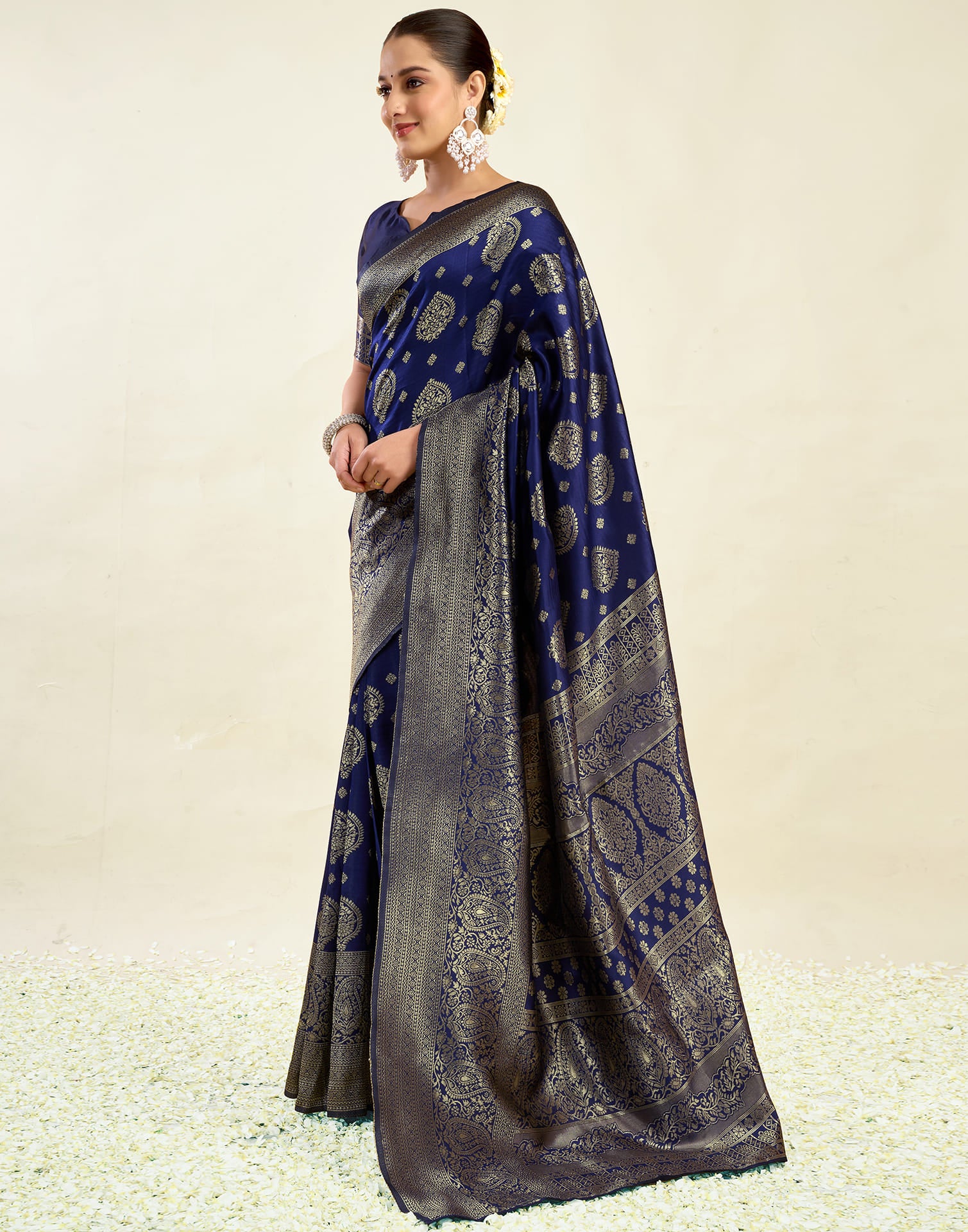 Navy Blue Silk Weaving Banarasi Saree