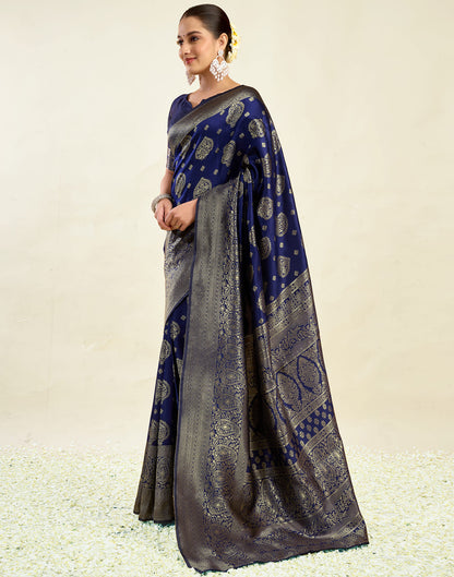 Blue Silk Blend Woven Banarasi Saree