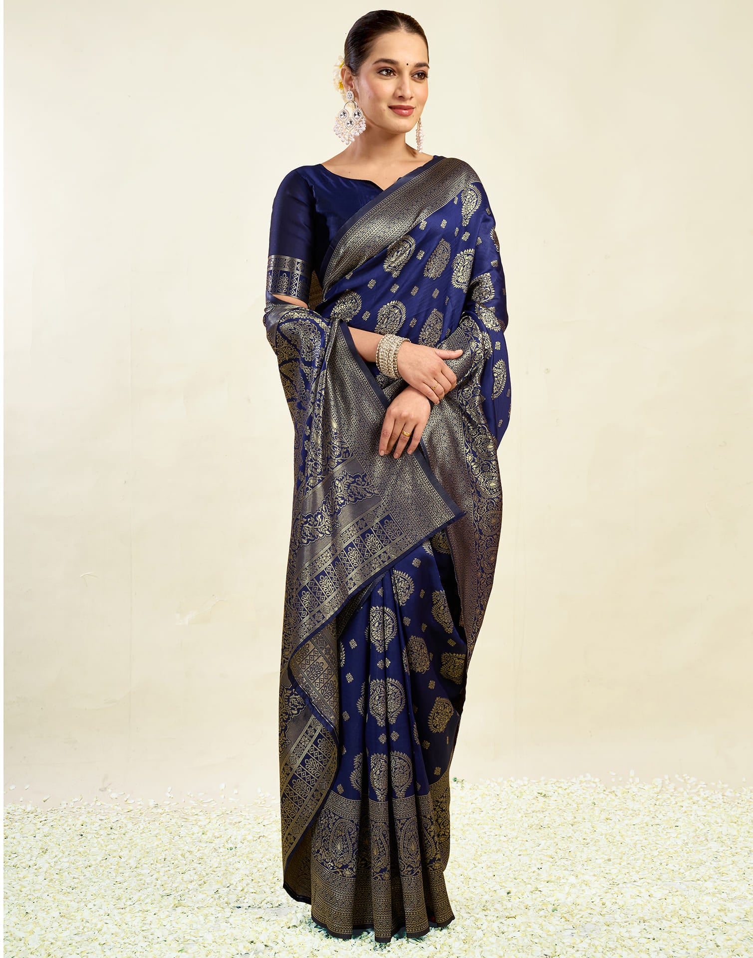 Blue Silk Blend Woven Banarasi Saree