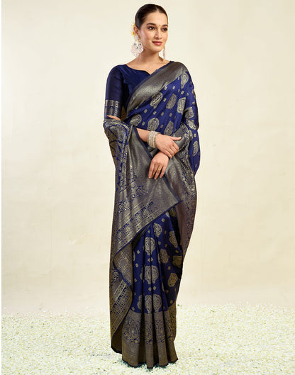 Navy Blue Silk Weaving Banarasi Saree