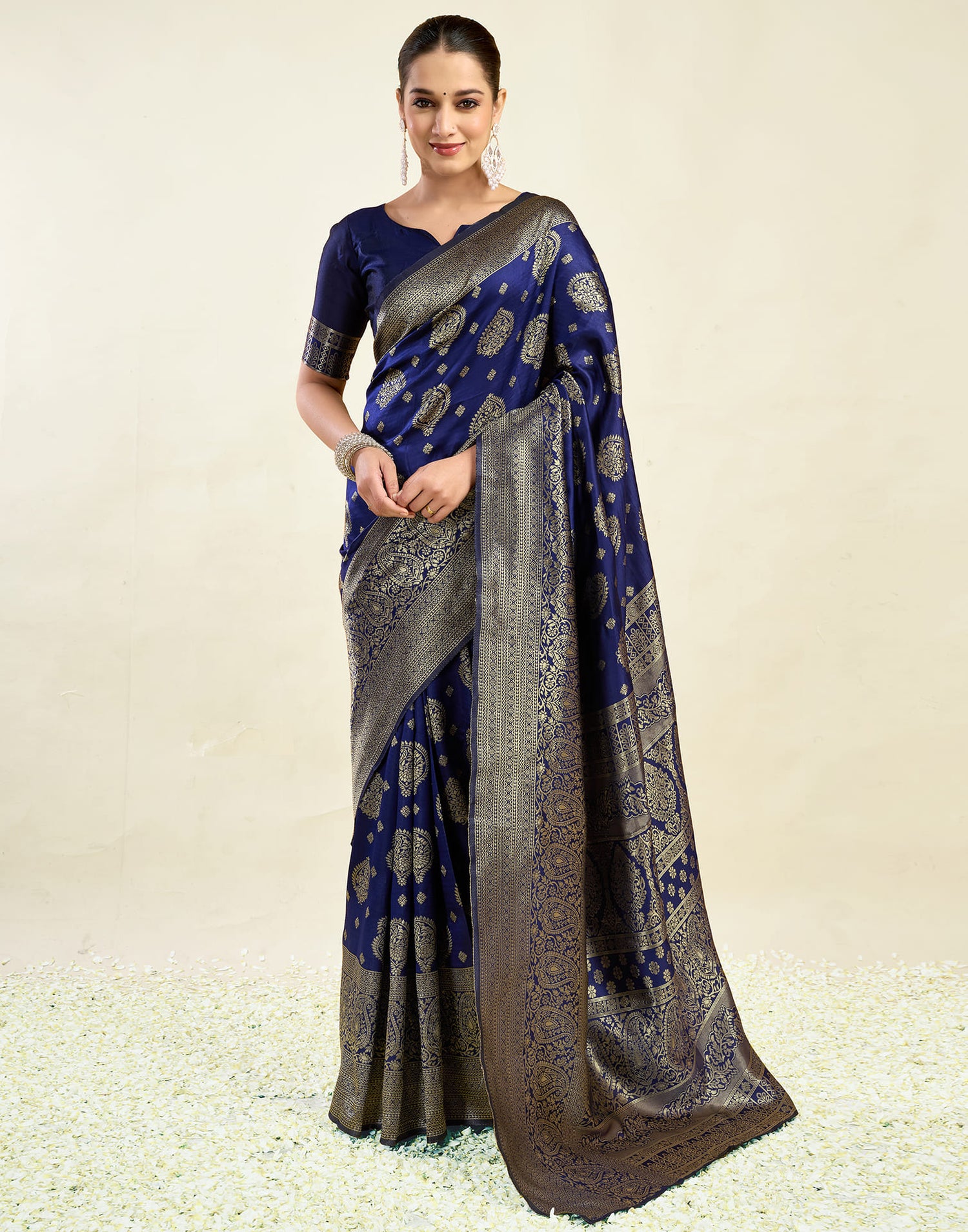 Blue Silk Blend Woven Banarasi Saree