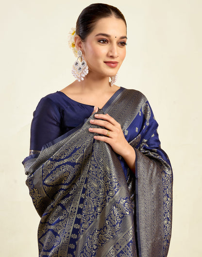 Blue Silk Blend Woven Banarasi Saree