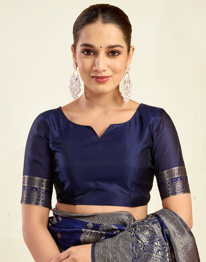 Navy Blue Silk Weaving Banarasi Saree