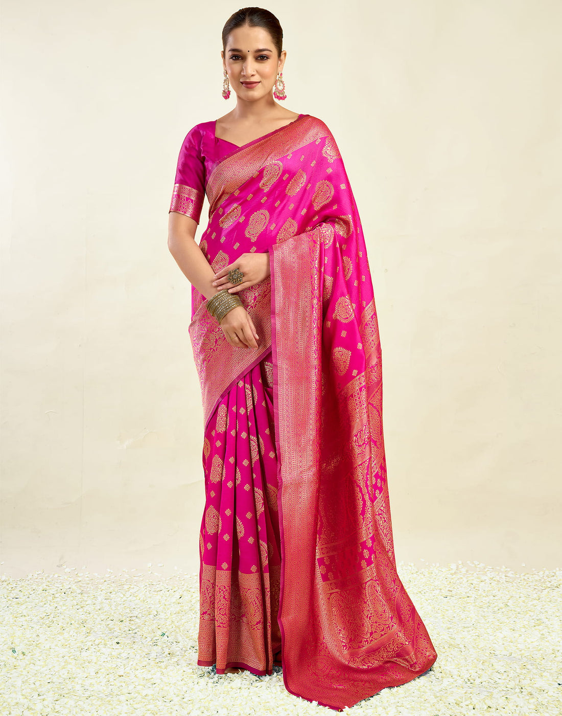 Pink Silk Blend Woven Banarasi Saree