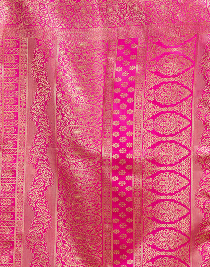 Pink Silk Blend Woven Banarasi Saree