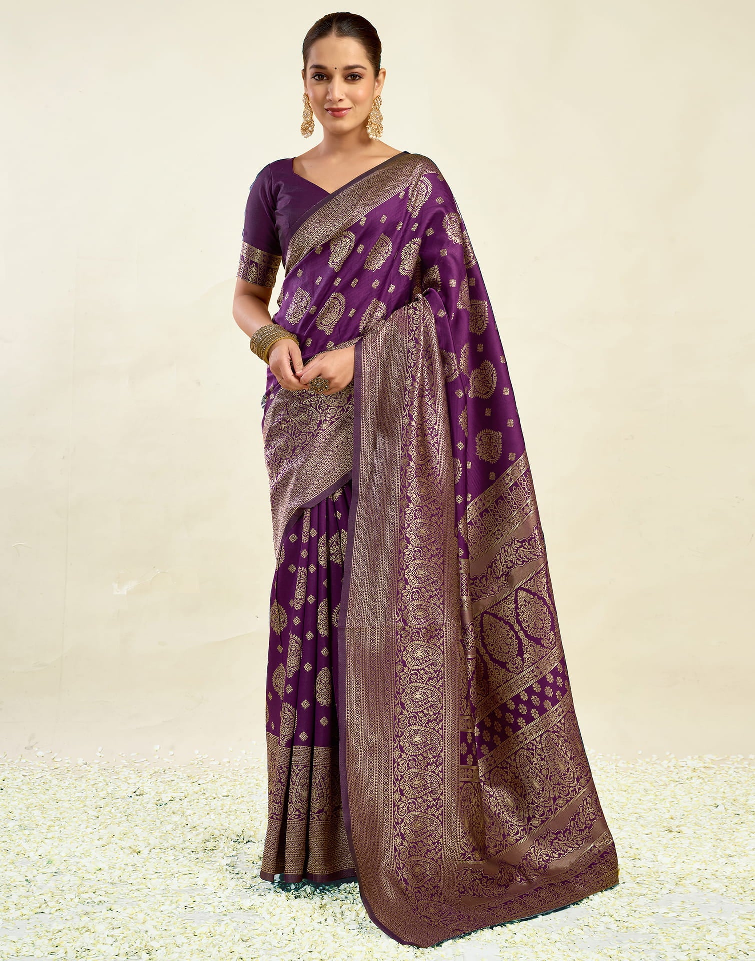 Wine Silk Weaving Banarasi Saree