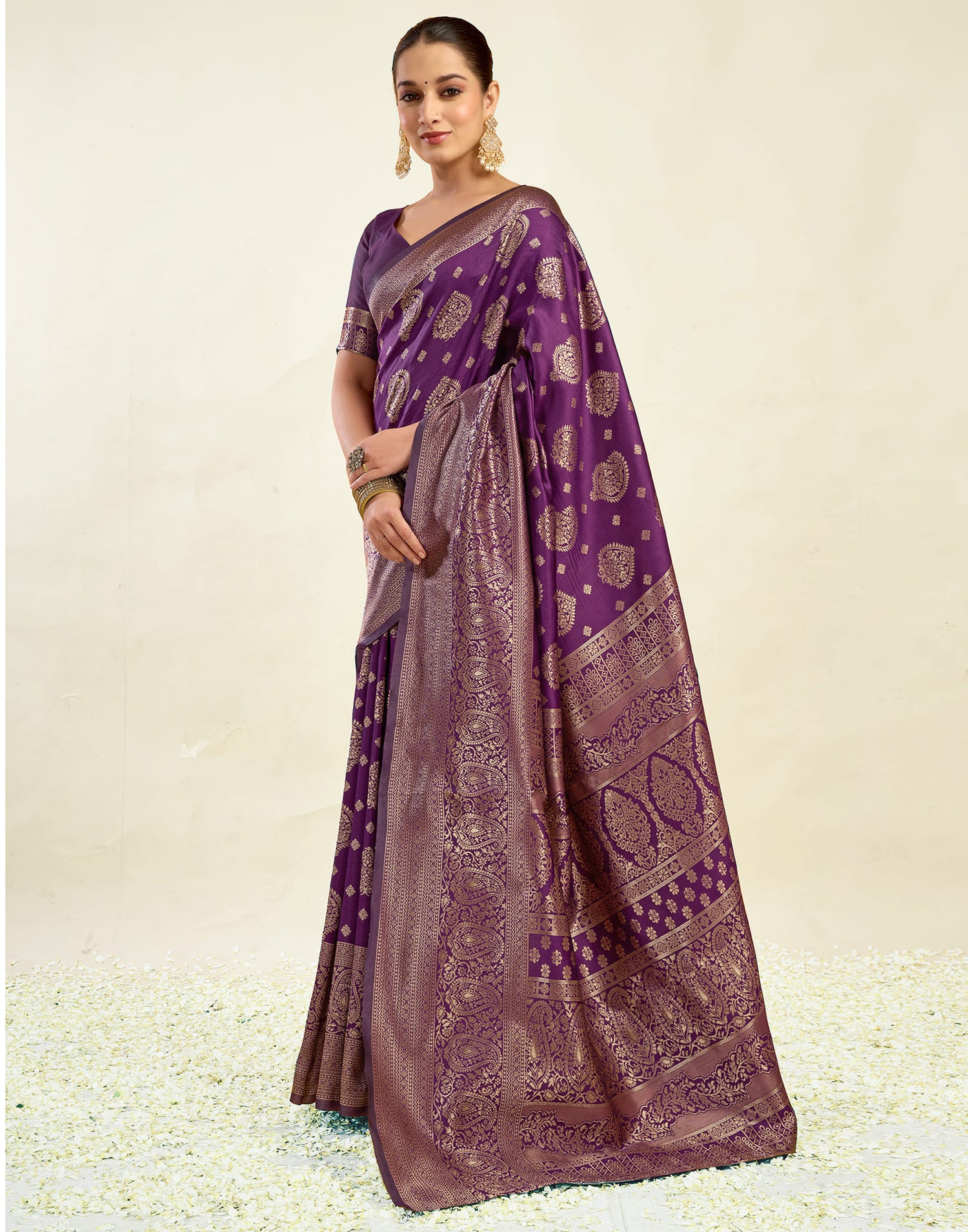 Wine Silk Weaving Banarasi Saree