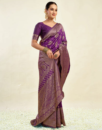 Wine Silk Weaving Banarasi Saree