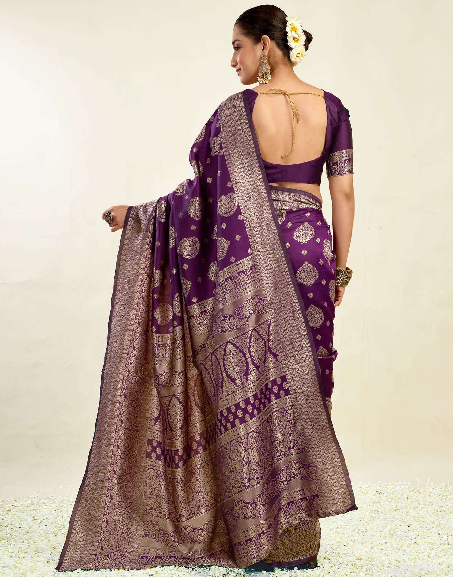 Wine Silk Weaving Banarasi Saree