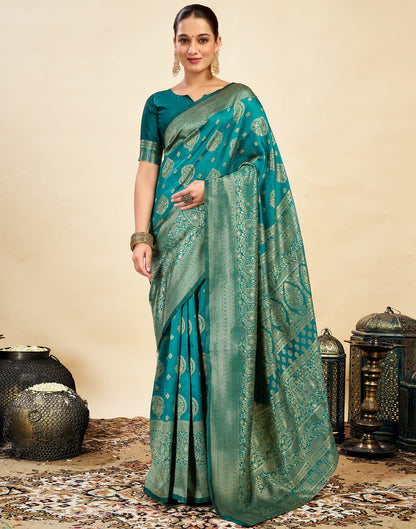 Teal Green Silk Weaving Banarasi Saree