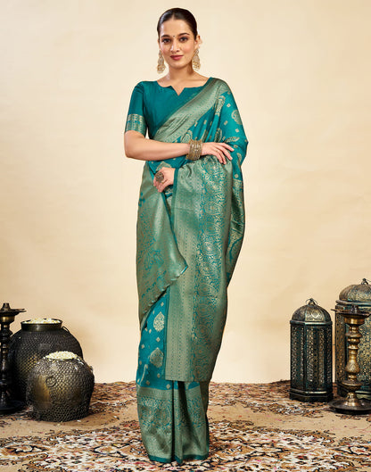 Teal Green Silk Weaving Banarasi Saree