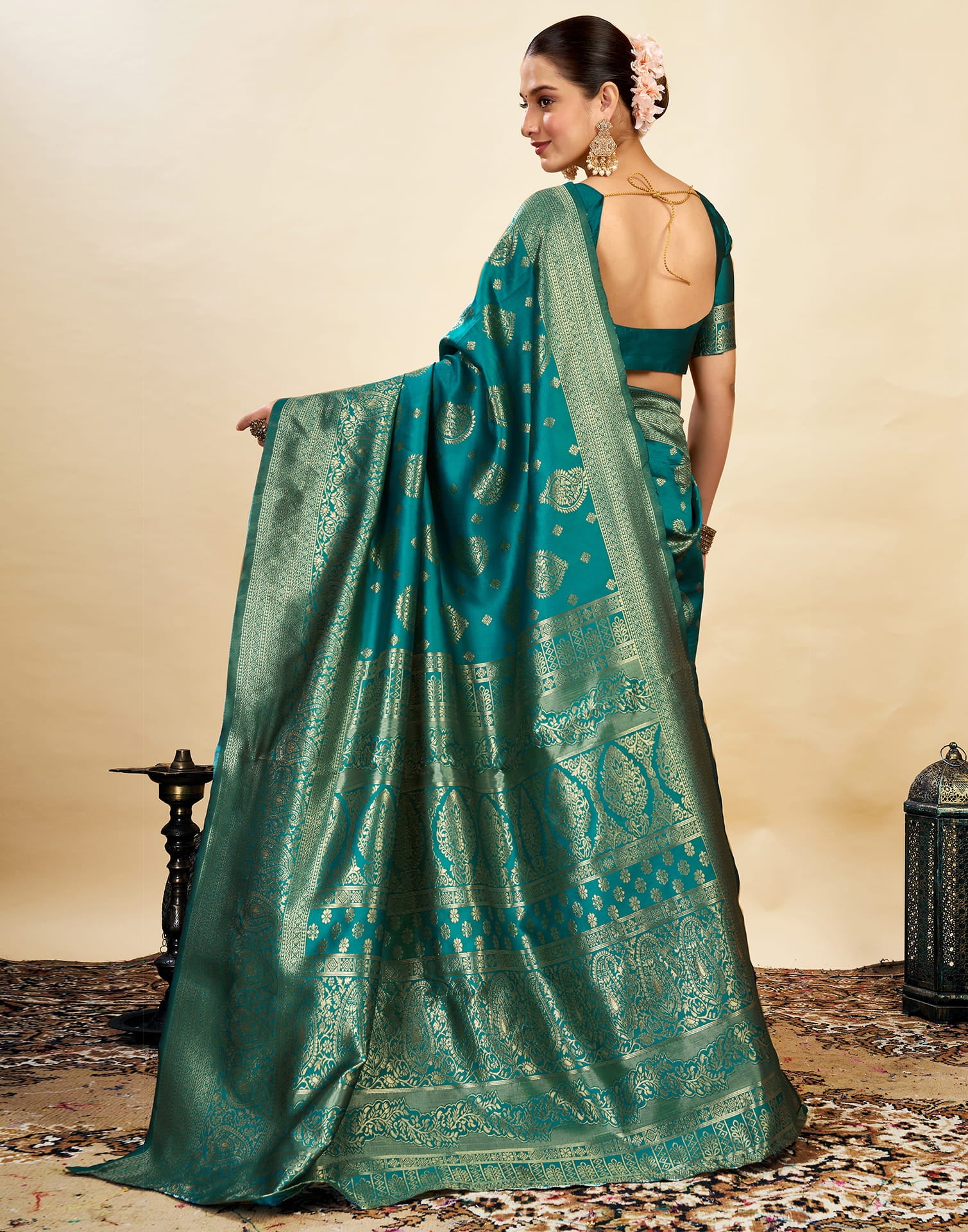 Teal Green Silk Weaving Banarasi Saree