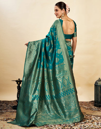 Green Silk Blend Woven Banarasi Saree