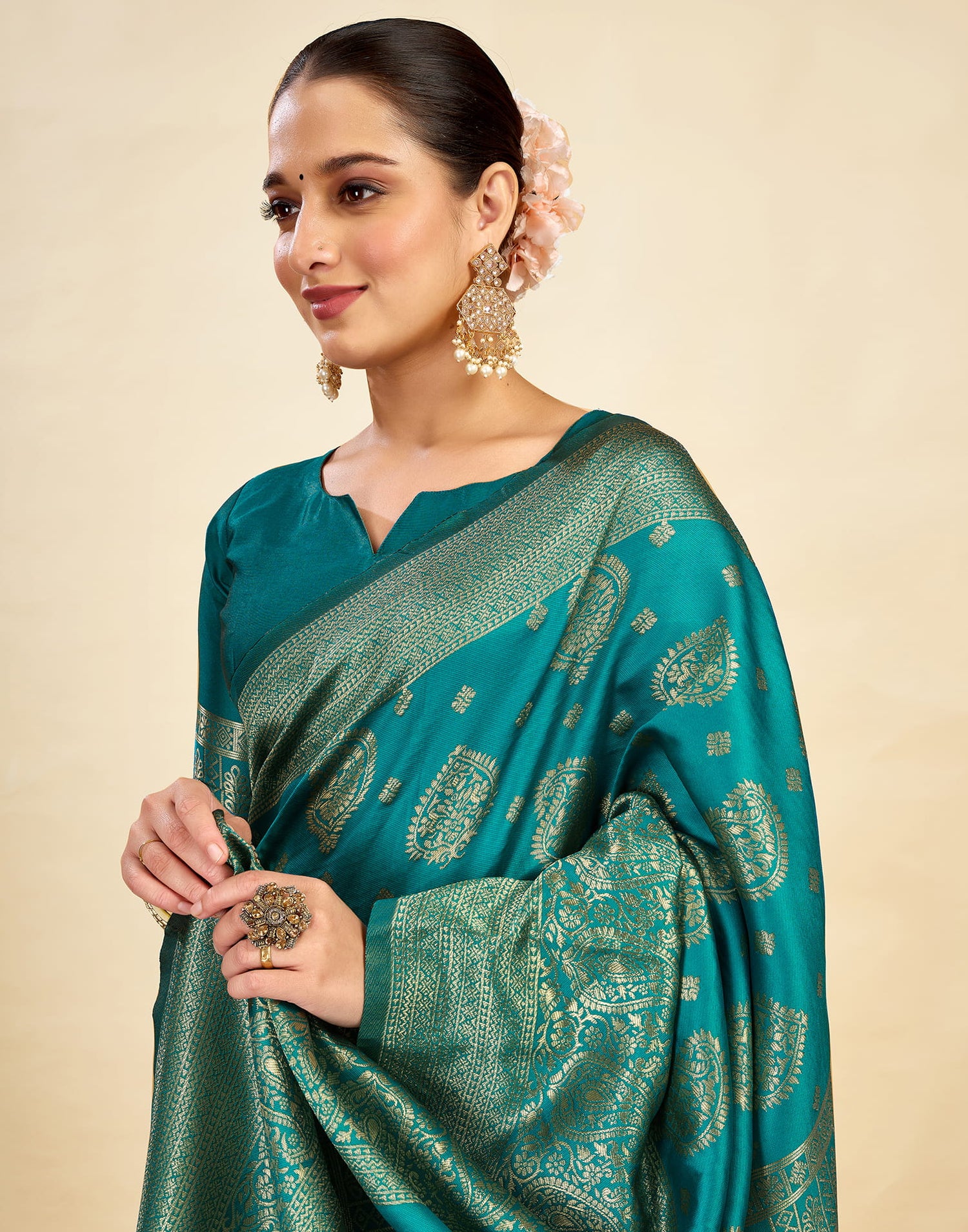 Green Silk Blend Woven Banarasi Saree