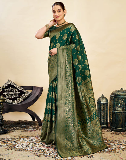 Green Silk Blend Woven Banarasi Saree