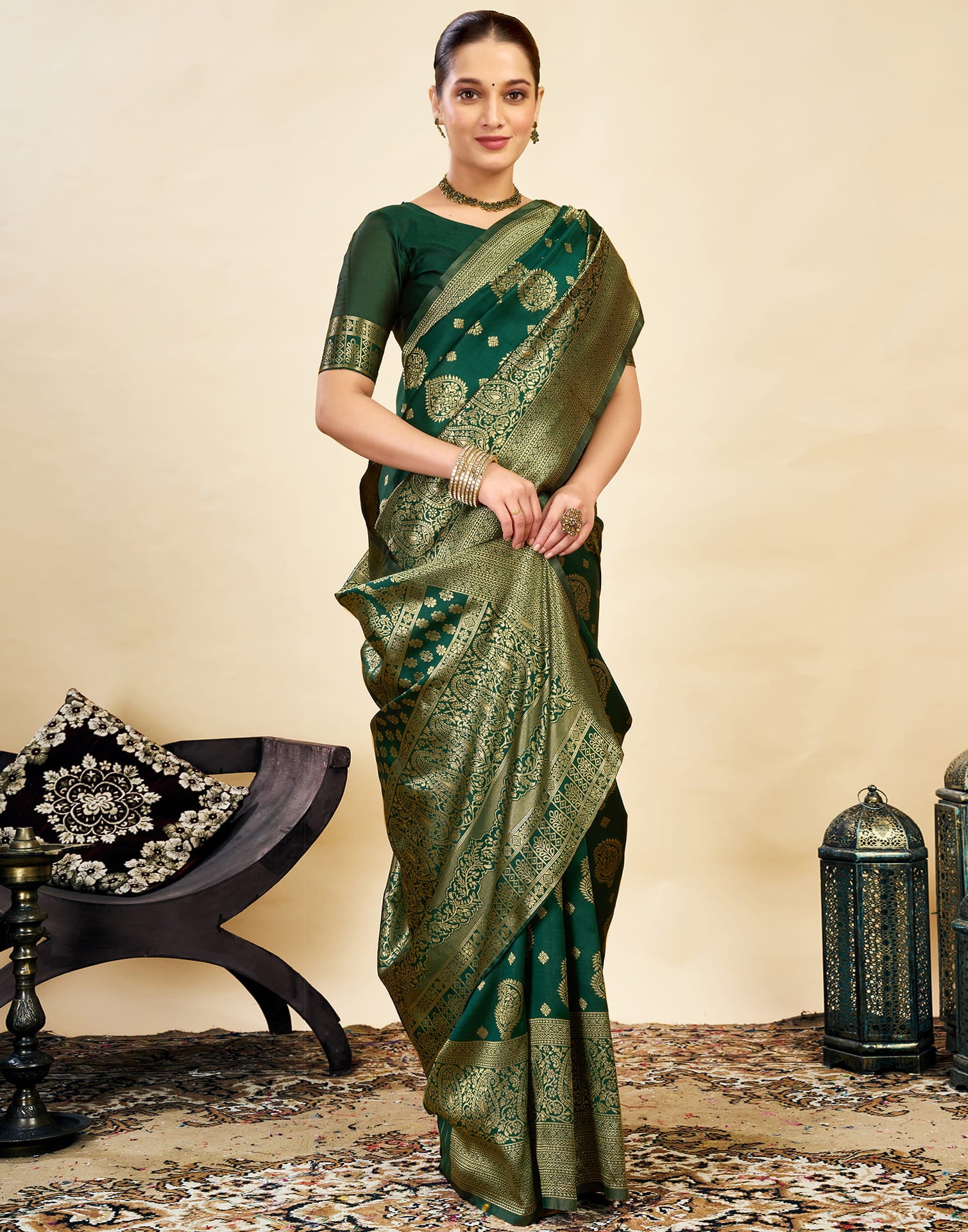 Dark Green Silk Weaving Banarasi Saree