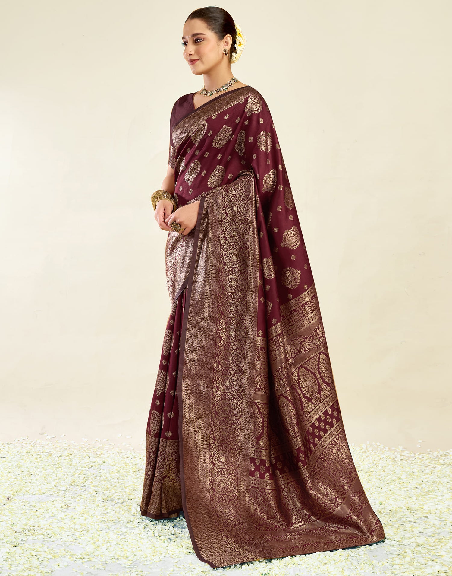 Maroon Silk Blend Woven Banarasi Saree