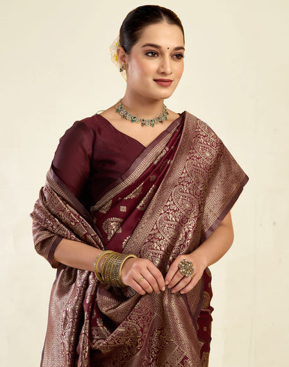 Maroon Silk Weaving Banarasi Saree