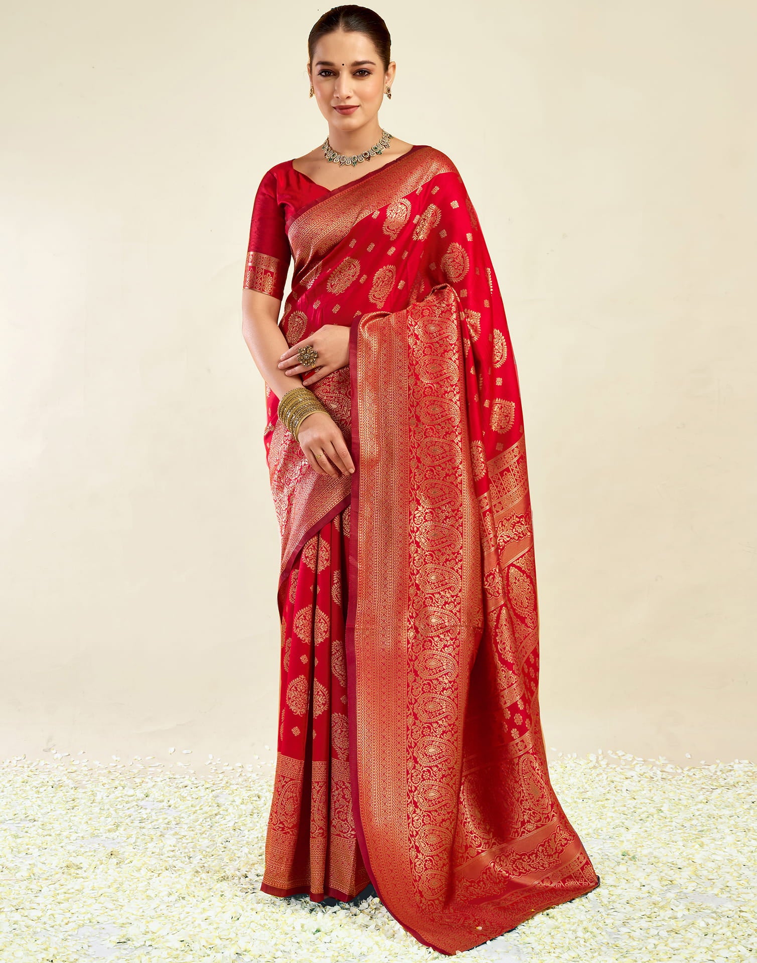 Red Silk Blend Woven Banarasi Saree