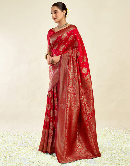 Red Silk Blend Woven Banarasi Saree