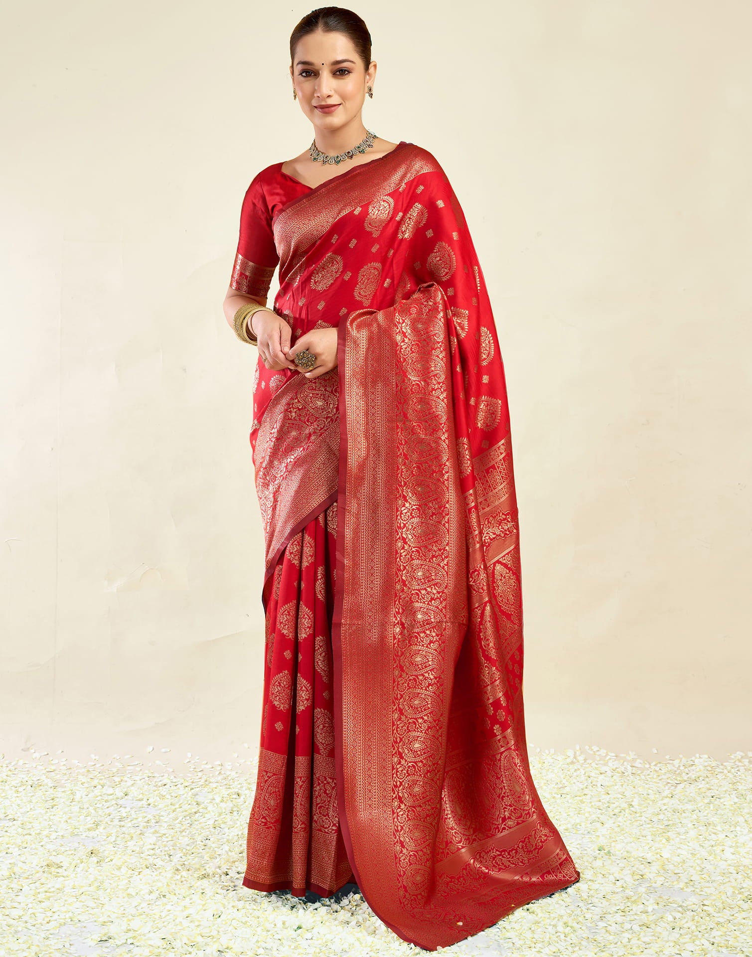 Red Silk Blend Woven Banarasi Saree