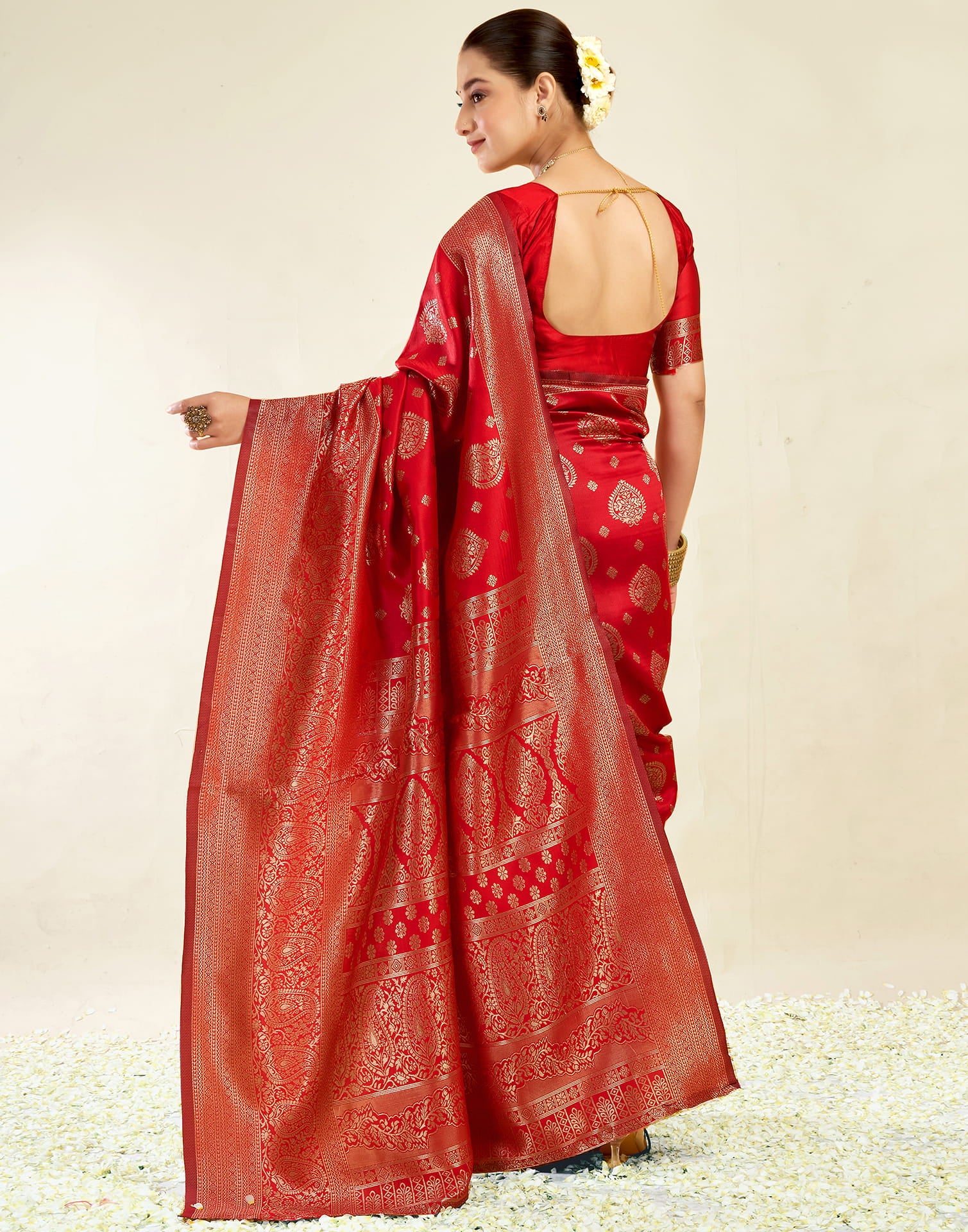 Red Silk Blend Woven Banarasi Saree