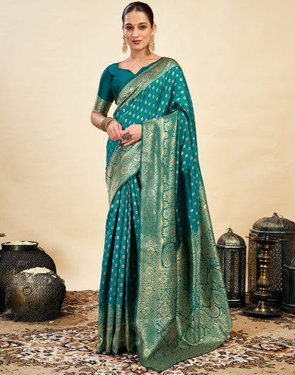 Teal Green Silk Weaving Banarasi Saree