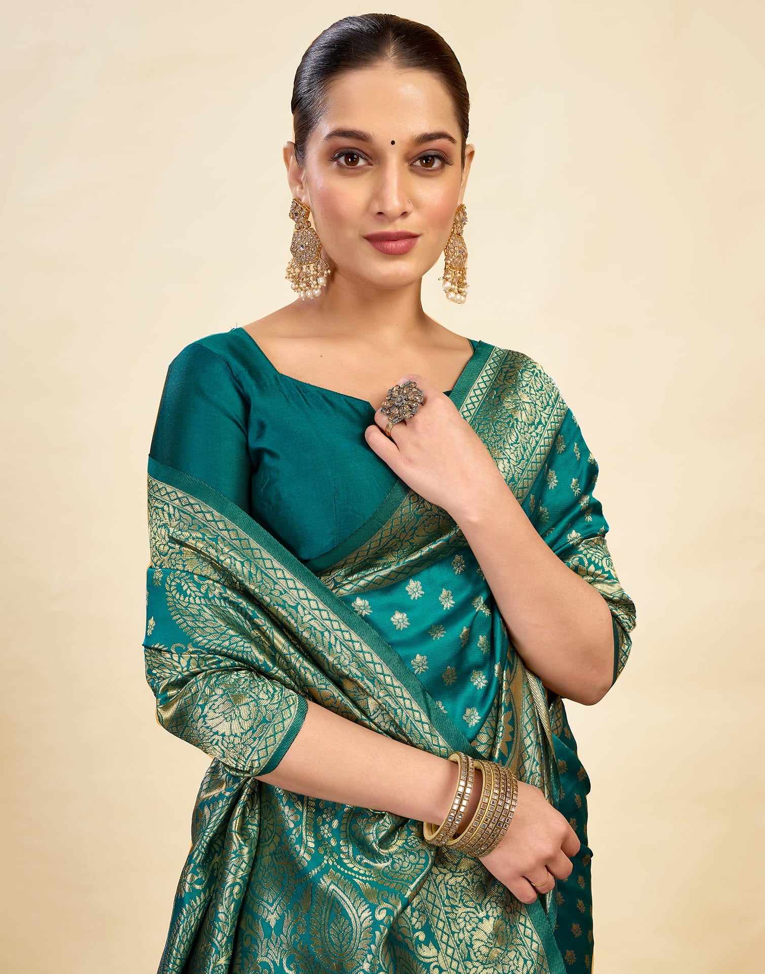 Teal Green Silk Weaving Banarasi Saree