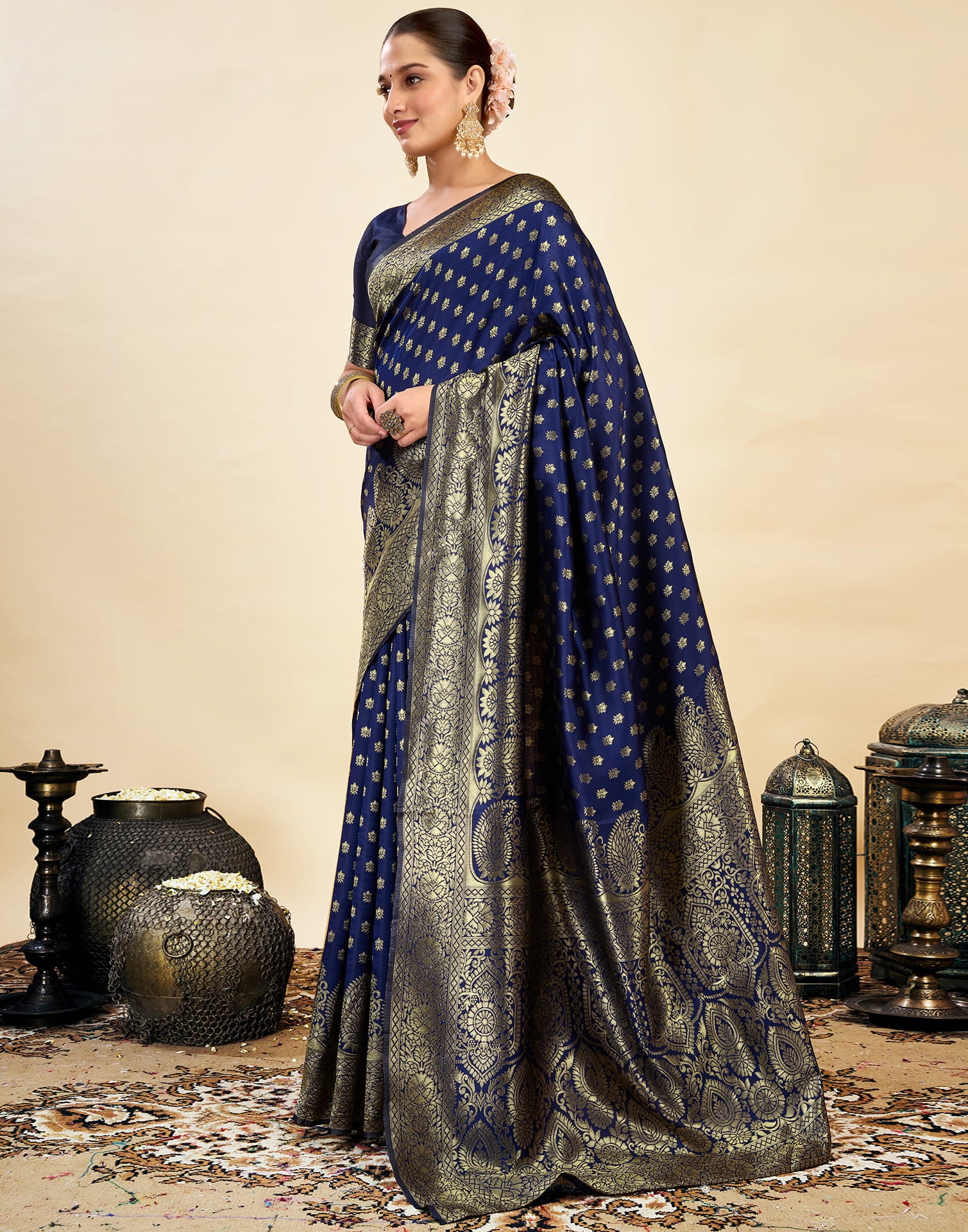 Blue Silk Blend Woven Banarasi Saree