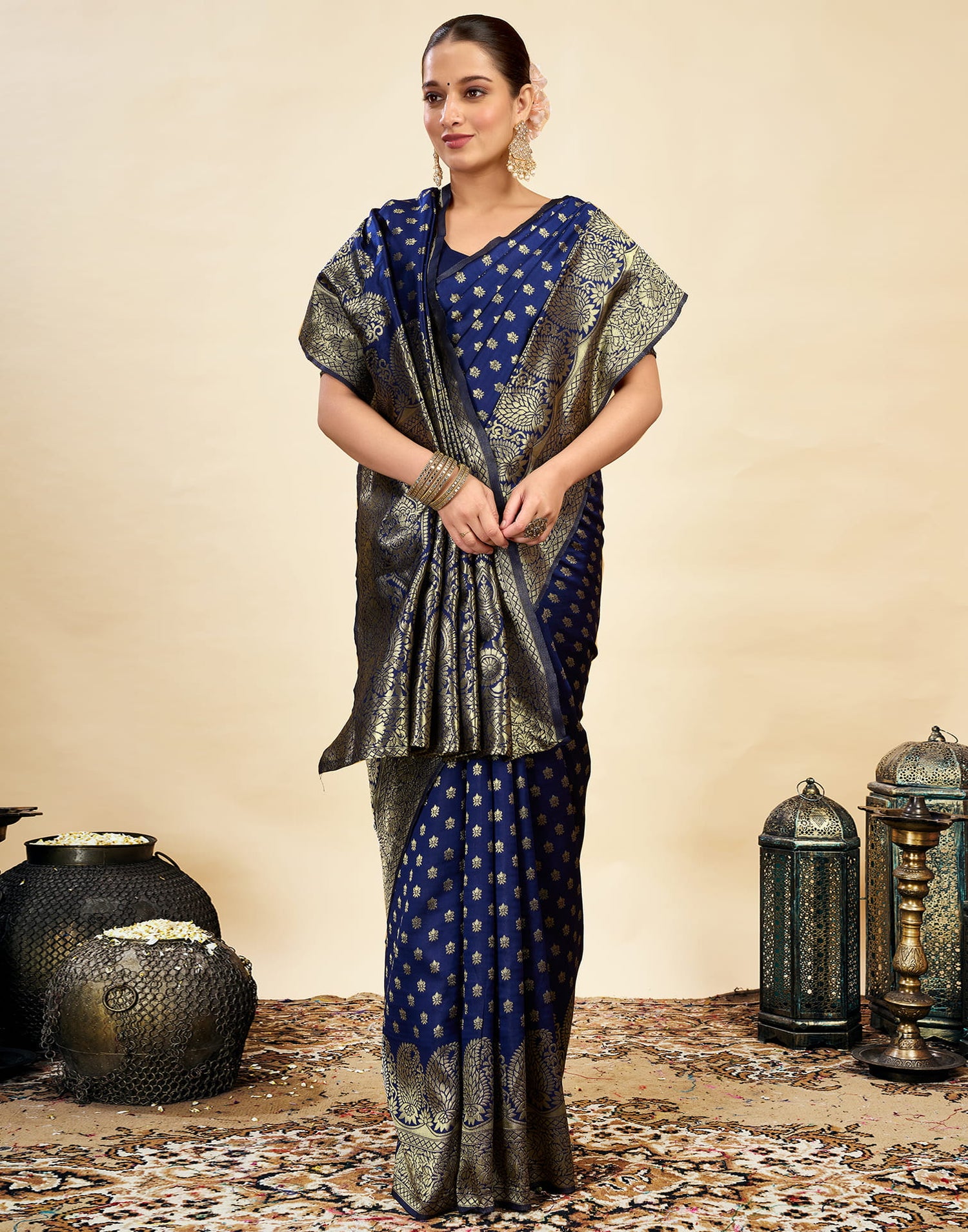 Blue Silk Blend Woven Banarasi Saree