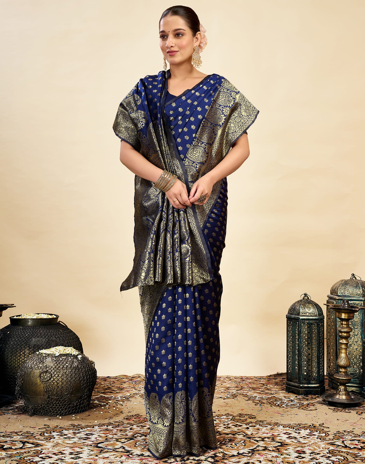 Navy Blue Silk Weaving Banarasi Saree