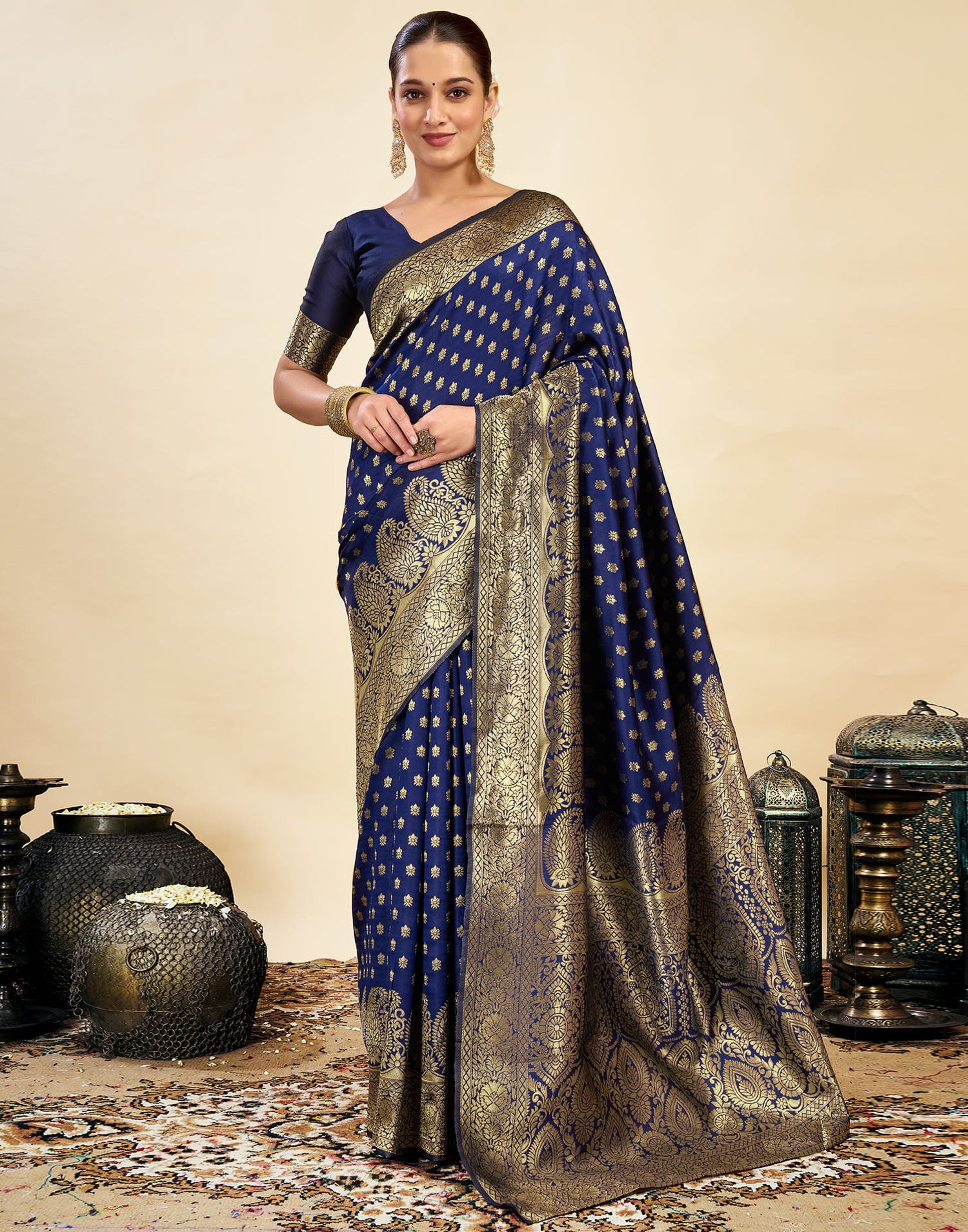 Blue Silk Blend Woven Banarasi Saree