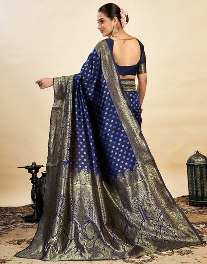 Blue Silk Blend Woven Banarasi Saree